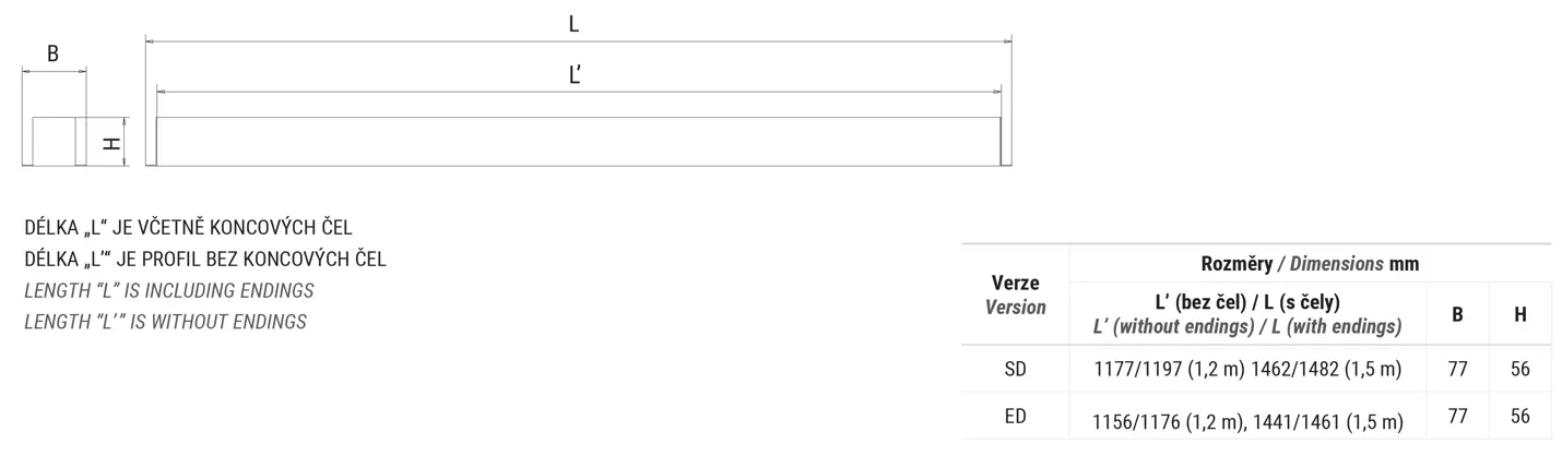 Recessed LED luminaire – separate / coupling in lines (dimensional options 1,2 m a 1,5 m)