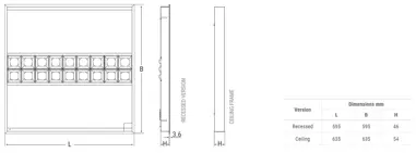 Ceiling, recessed M600, plasterboards, slats