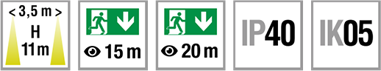 Variable escape sign and safety luminaire