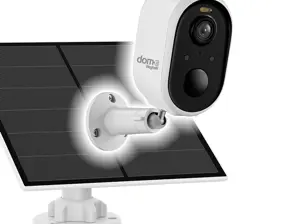 Rechargeable battery-powered camera plus solar panel.