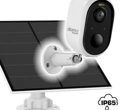 Rechargeable battery-powered camera plus solar panel.