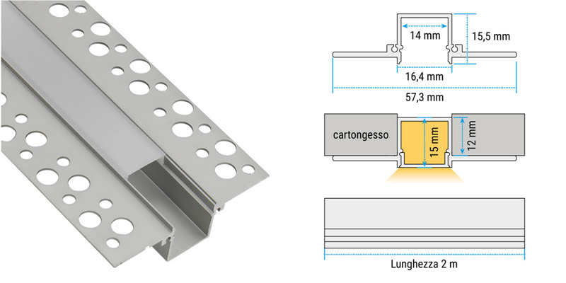 Profili alluminio - Incasso cartongesso con clip e incasso con molle su cartongesso