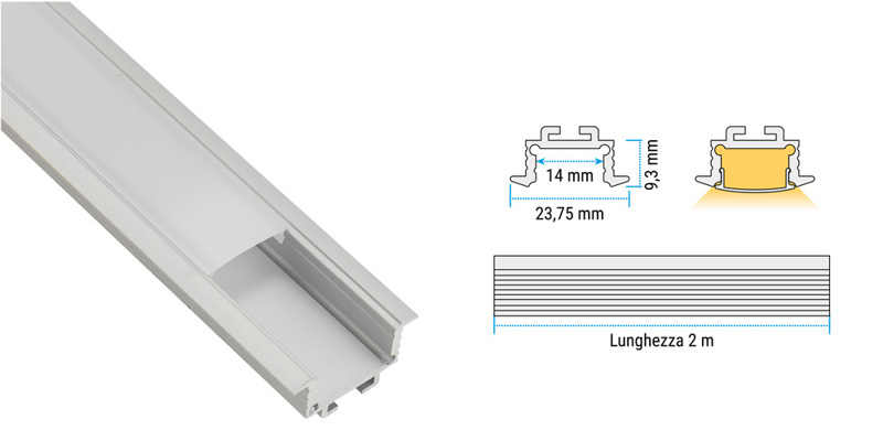 Profili alluminio - Incasso con clip e incasso con molle su cartongesso