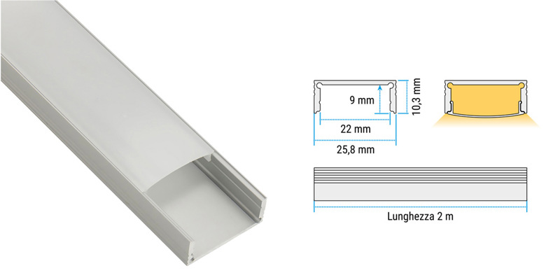 Profili alluminio - Plafone 22x9 mm