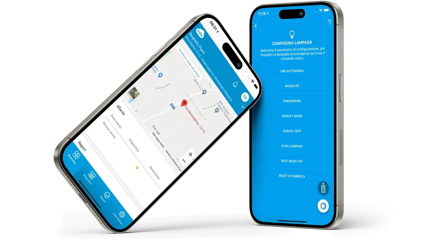 B.Connect, mappa localizzazione e pagina di avvio da smartphone