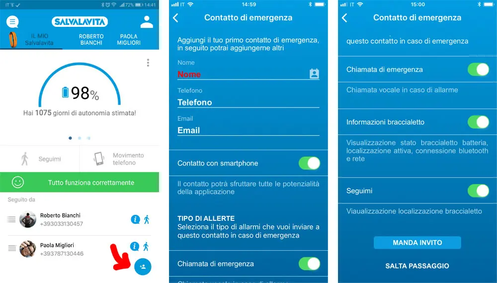 Salvalavita Beghelli - Aggiungi un contatto di emergenza