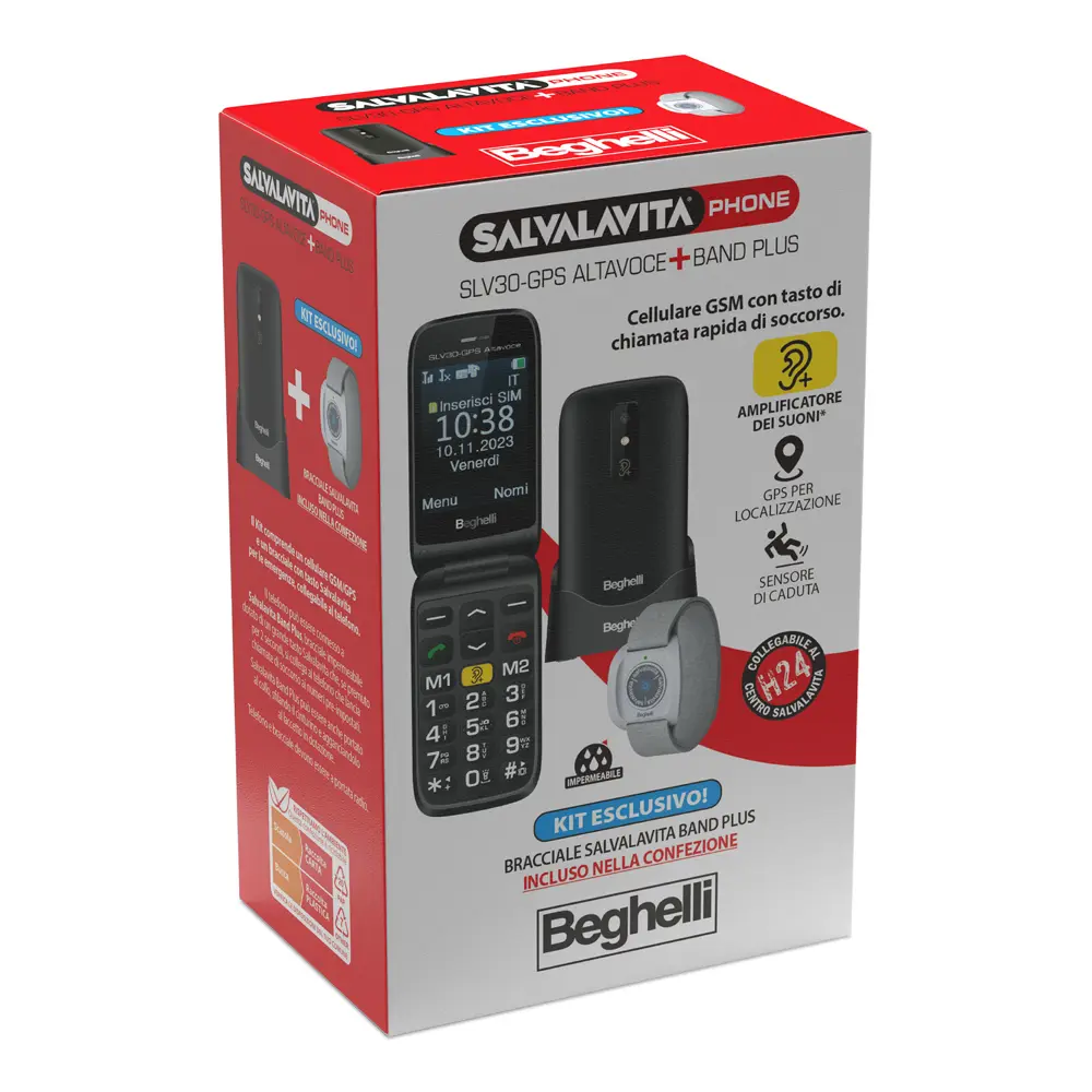 Kit Salvalavita Beghelli Phone SLV30 Plus Con Bracciale SOS - Telefono Anziani GPS, Sensore Caduta, Display 2.8 Pollici - Foto 2