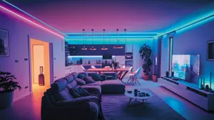 cucina e salone openspace illuminato con stripled