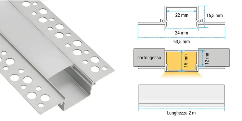 Profili alluminio - Incasso cartongesso rasato largo