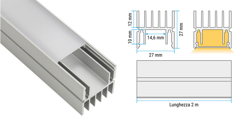 Profili alluminio - Dissipatore con installazione a plafone