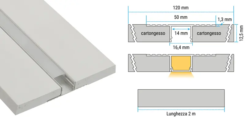 Profilo alluminio - Cartongesso taglio luce