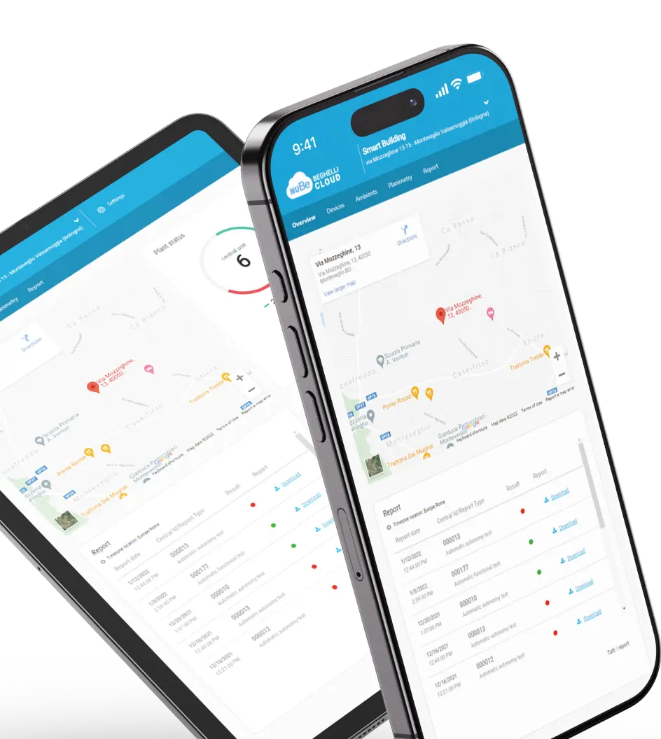 Mappa e sistema allarmi di NuBe visibile da smartphone e tablet